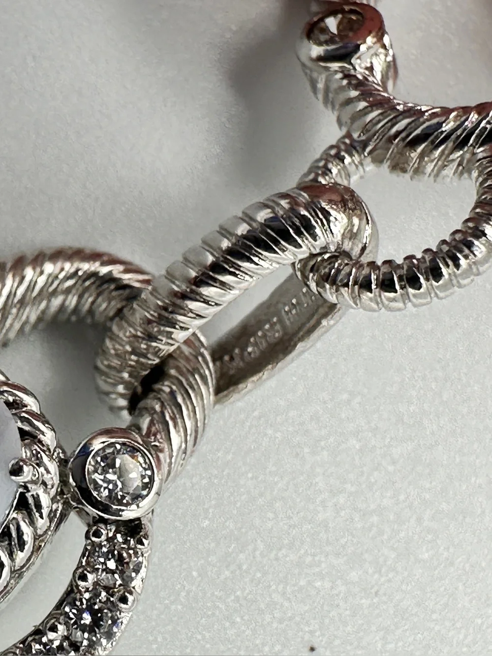 Judith Ripka 925 Sterling Silver Cable Links Toggle Stones CZ Bracelet